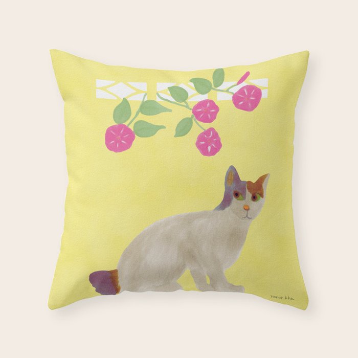 Calico Cat and Flower on Yellow Throw Pillow Gallery Image 6