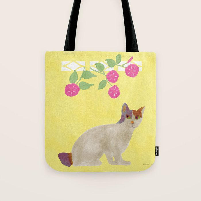 Calico Cat and Flower on Yellow Tote Bag Gallery Image 1