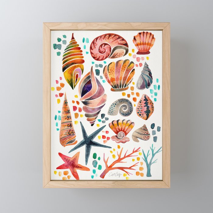 Painted Seashells - Coral & Blue Mini Art Print Gallery Image 1