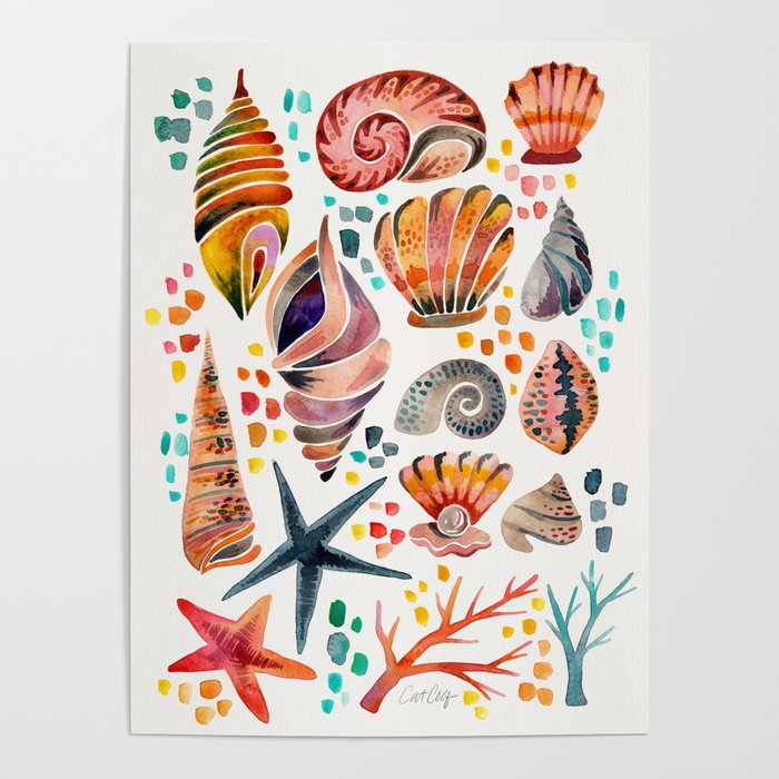 Painted Seashells - Coral & Blue Poster Gallery Image 4