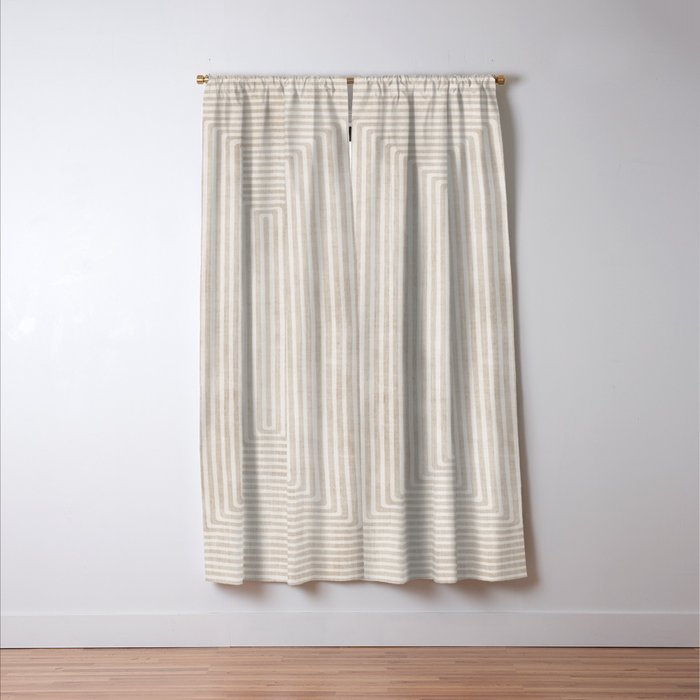 Neutral Light Beige Lines Modern Minimalism Art Window Curtain Gallery Image 3