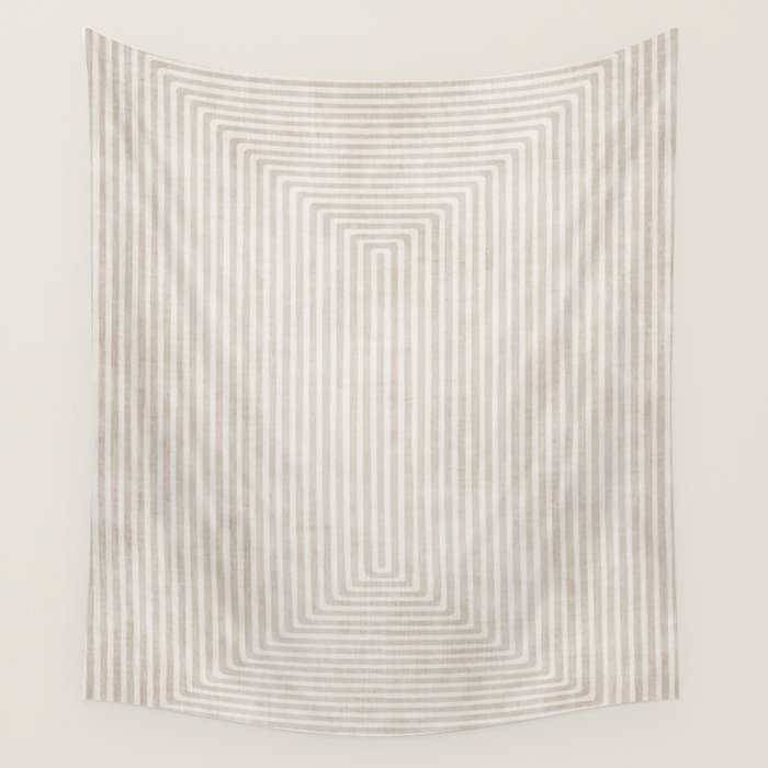 Neutral Light Beige Lines Modern Minimalism Art Wall Tapestry Gallery Image 4