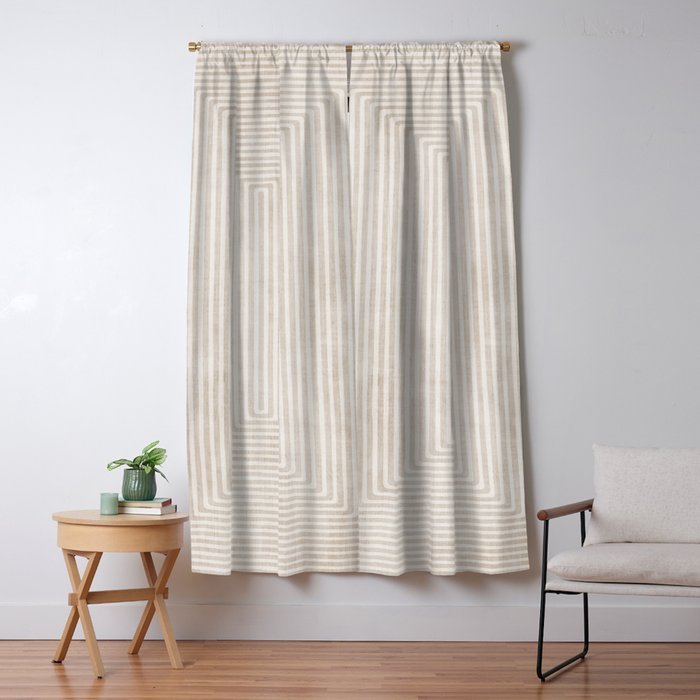 Neutral Light Beige Lines Modern Minimalism Art Window Curtain Gallery Image 5