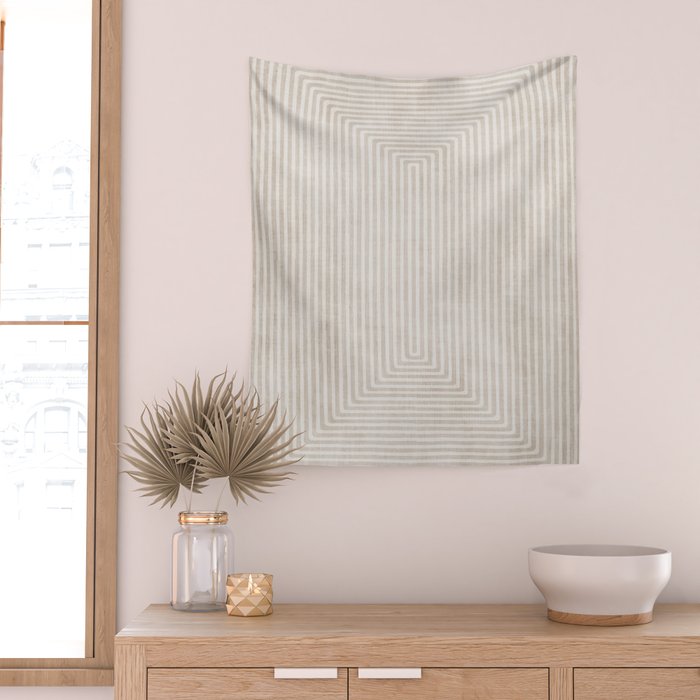 Neutral Light Beige Lines Modern Minimalism Art Wall Tapestry Gallery Image 2