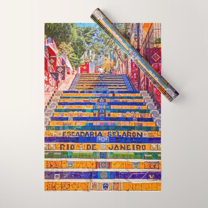 Rio de Janeiro, favela Eseadaria Selarron colorful painted stairway Brazil color landscape photographic photography / photograph Wrapping Paper Gallery Image 1
