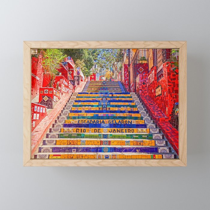 Rio de Janeiro, favela Eseadaria Selarron colorful painted stairway Brazil color landscape photographic photography / photograph Mini Art Print Gallery Image 1