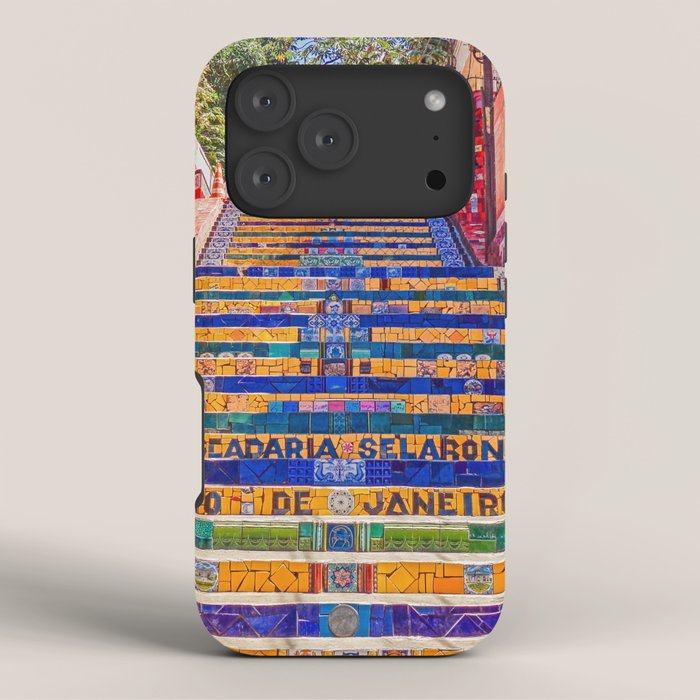 Rio de Janeiro, favela Eseadaria Selarron colorful painted stairway Brazil color landscape photographic photography / photograph iPhone Case Gallery Image 3