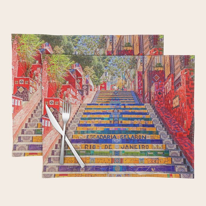 Rio de Janeiro, favela Eseadaria Selarron colorful painted stairway Brazil color landscape photographic photography / photograph Placemat Gallery Image 1