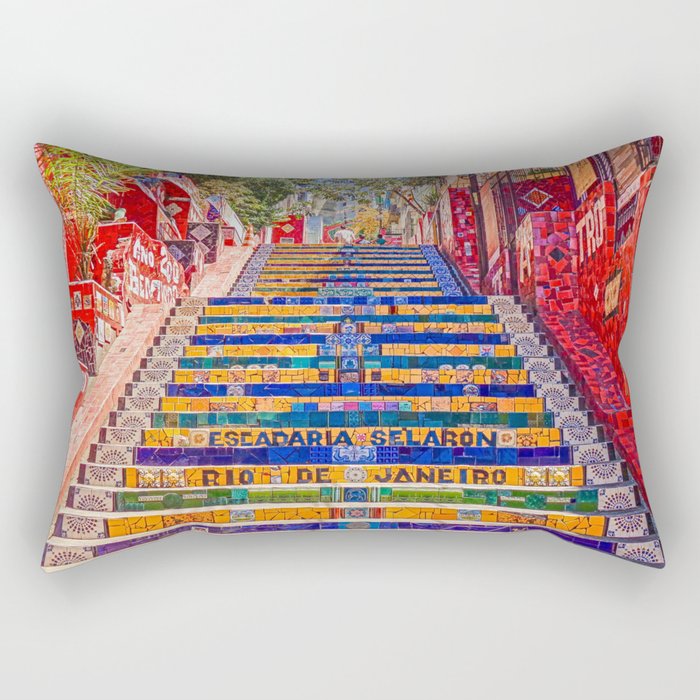 Rio de Janeiro, favela Eseadaria Selarron colorful painted stairway Brazil color landscape photographic photography / photograph Rectangular Pillow Gallery Image 1