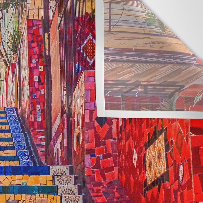 Rio de Janeiro, favela Eseadaria Selarron colorful painted stairway Brazil color landscape photographic photography / photograph Wall Tapestry Gallery Image 3