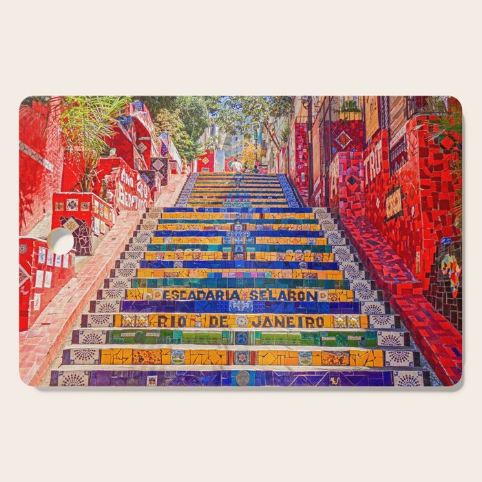 Rio de Janeiro, favela Eseadaria Selarron colorful painted stairway Brazil color landscape photographic photography / photograph Cutting Board Gallery Image 1