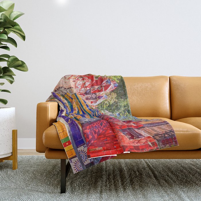 Rio de Janeiro, favela Eseadaria Selarron colorful painted stairway Brazil color landscape photographic photography / photograph Throw Blanket Gallery Image 1