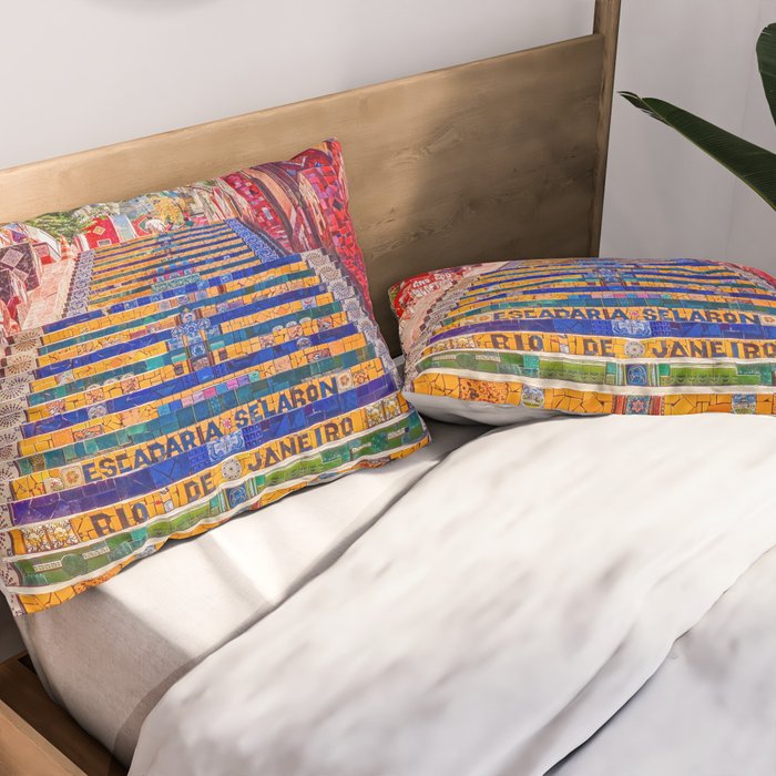 Rio de Janeiro, favela Eseadaria Selarron colorful painted stairway Brazil color landscape photographic photography / photograph Pillow Sham Gallery Image 2