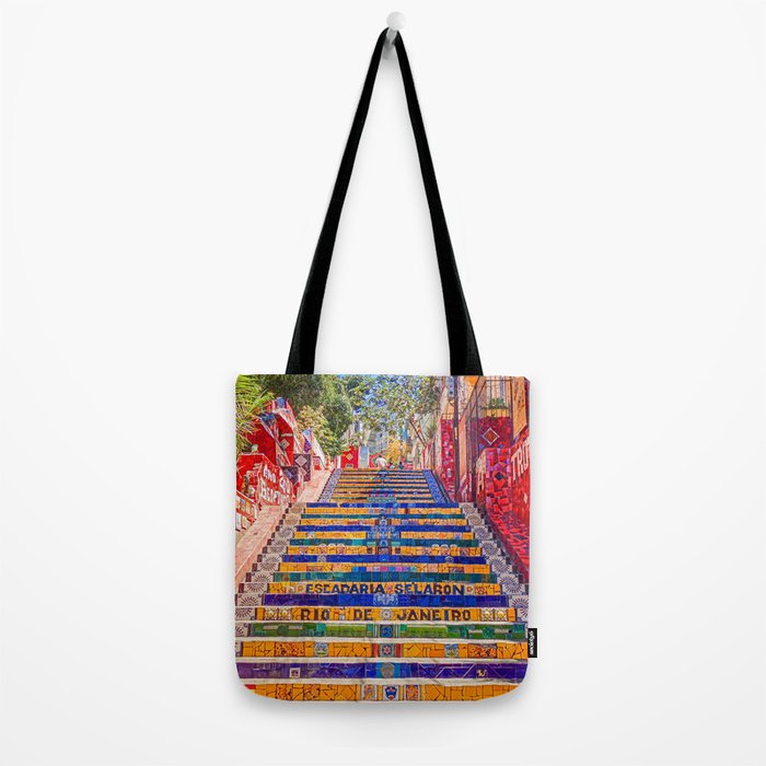 Rio de Janeiro, favela Eseadaria Selarron colorful painted stairway Brazil color landscape photographic photography / photograph Tote Bag Gallery Image 2