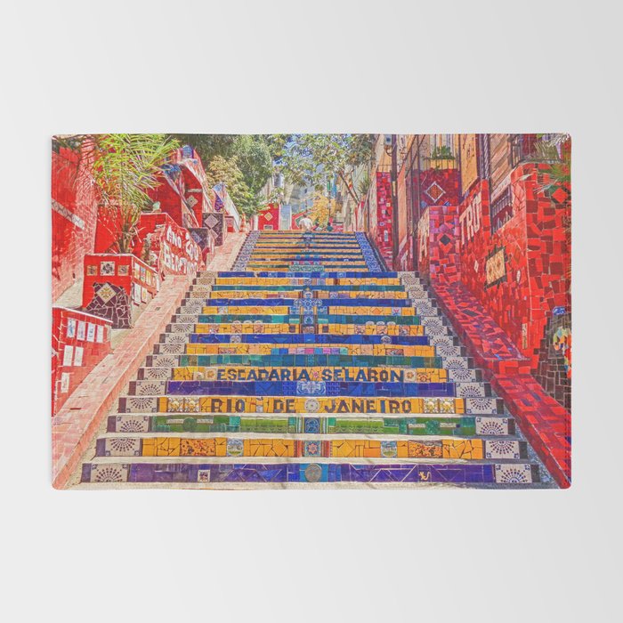 Rio de Janeiro, favela Eseadaria Selarron colorful painted stairway Brazil color landscape photographic photography / photograph Rug Gallery Image 2