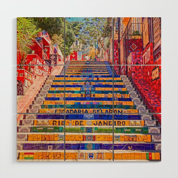Rio de Janeiro, favela Eseadaria Selarron colorful painted stairway Brazil color landscape photographic photography / photograph Wood Wall Art Gallery Image 1