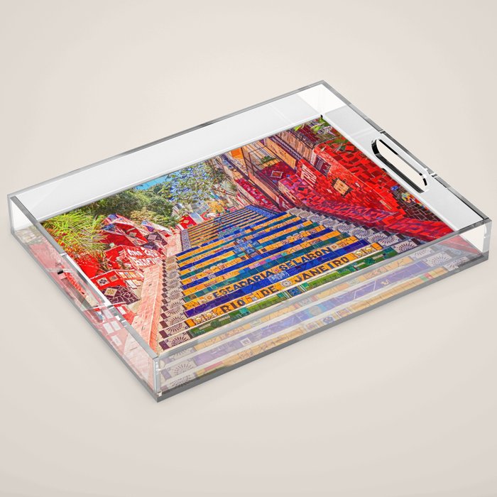 Rio de Janeiro, favela Eseadaria Selarron colorful painted stairway Brazil color landscape photographic photography / photograph Acrylic Tray Gallery Image 1