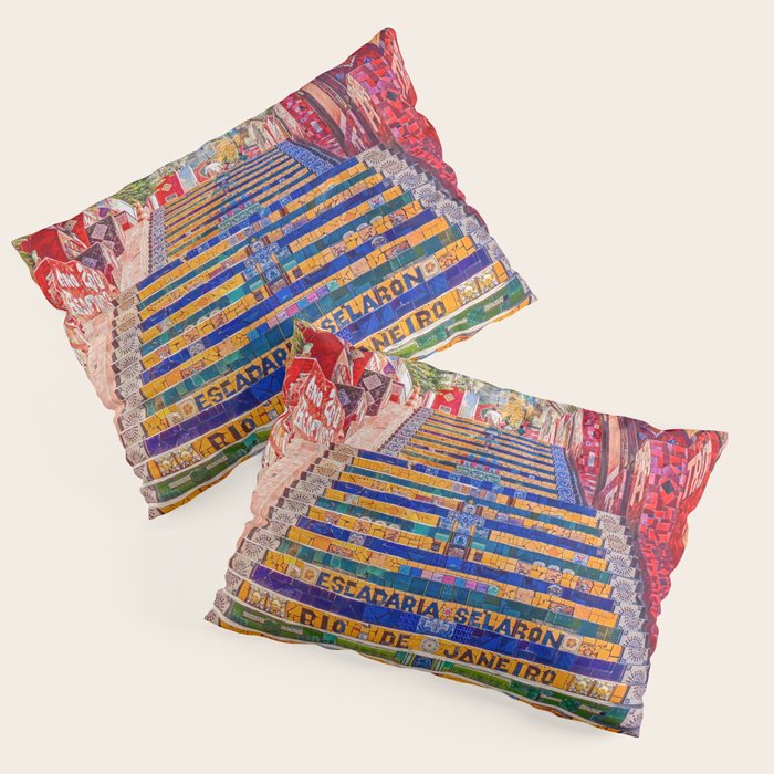 Rio de Janeiro, favela Eseadaria Selarron colorful painted stairway Brazil color landscape photographic photography / photograph Pillow Sham Gallery Image 3