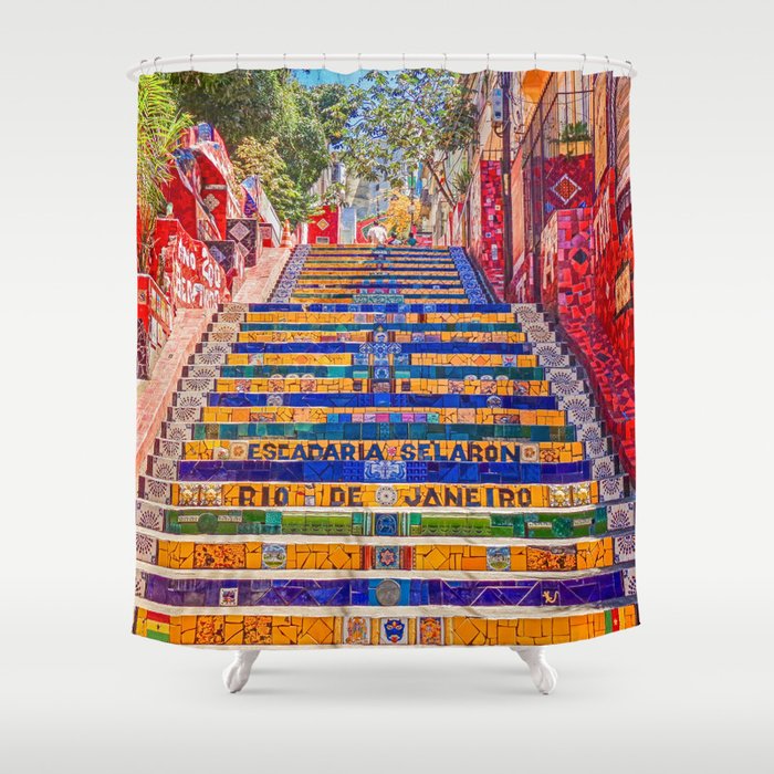Rio de Janeiro, favela Eseadaria Selarron colorful painted stairway Brazil color landscape photographic photography / photograph Shower Curtain Gallery Image 1