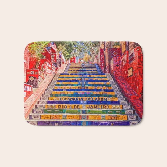 Rio de Janeiro, favela Eseadaria Selarron colorful painted stairway Brazil color landscape photographic photography / photograph Bath Mat Gallery Image 1