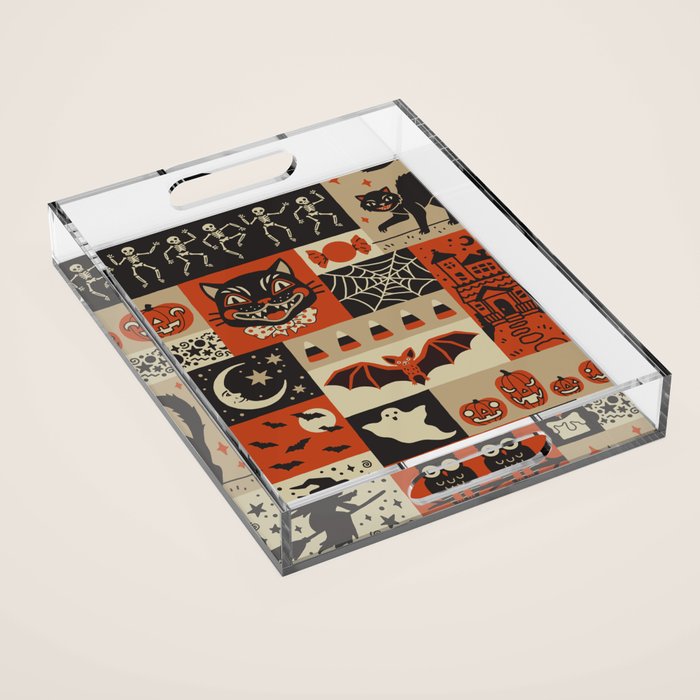 Vintage Halloween Patchwork Acrylic Tray Gallery Image 1