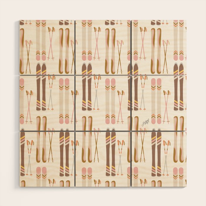 Retro Skis Illustration (Neutral Palette) Wood Wall Art Gallery Image 1
