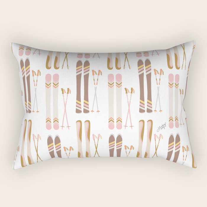 Retro Skis Illustration (Neutral Palette) Rectangular Pillow Gallery Image 1