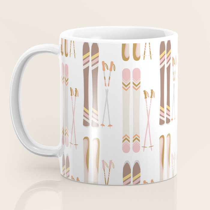 Retro Skis Illustration (Neutral Palette) Coffee Mug Gallery Image 3