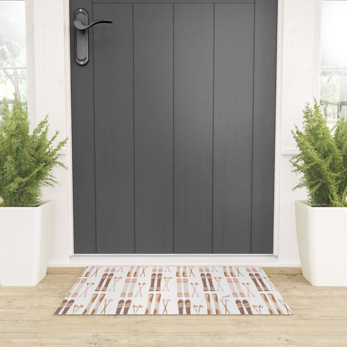 Retro Skis Illustration (Neutral Palette) Welcome Mat Gallery Image 3