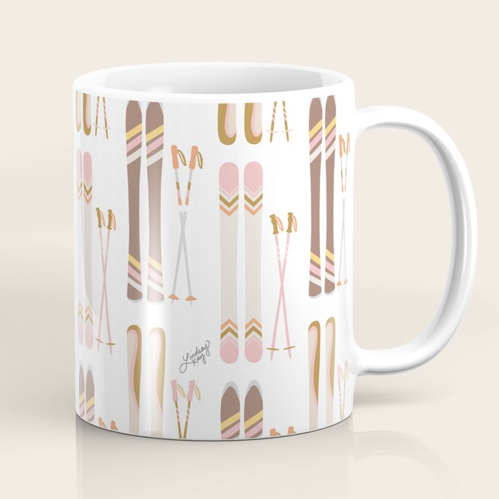 Retro Skis Illustration (Neutral Palette) Coffee Mug Gallery Image 1