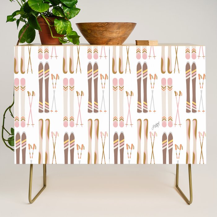 Retro Skis Illustration (Neutral Palette) Credenza Gallery Image 1