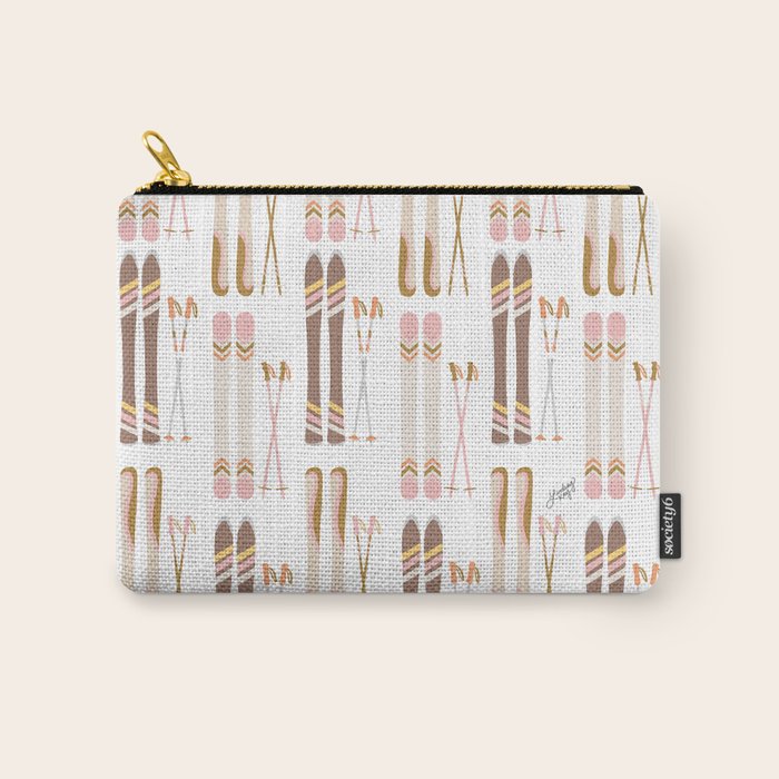 Retro Skis Illustration (Neutral Palette) Carry All Pouch Gallery Image 1