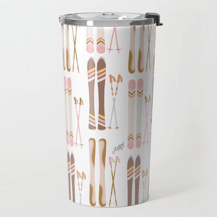 Retro Skis Illustration (Neutral Palette) Travel Mug Gallery Image 2