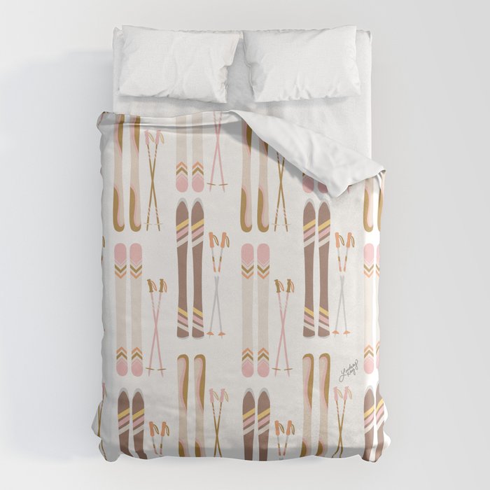 Retro Skis Illustration (Neutral Palette) Duvet Cover Gallery Image 6