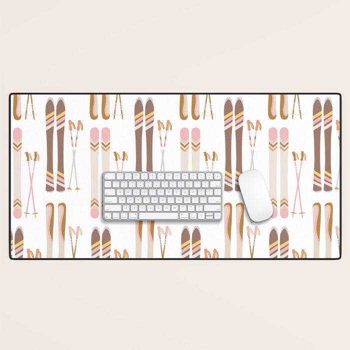 Retro Skis Illustration (Neutral Palette) Desk Mat Gallery Image 1