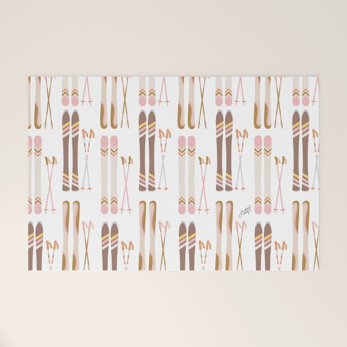 Retro Skis Illustration (Neutral Palette) Welcome Mat Gallery Image 1