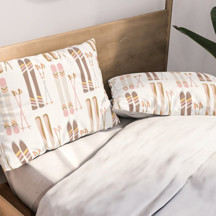 Retro Skis Illustration (Neutral Palette) Pillow Sham Gallery Image 2
