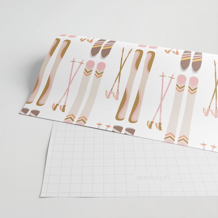 Retro Skis Illustration (Neutral Palette) Wrapping Paper Gallery Image 2