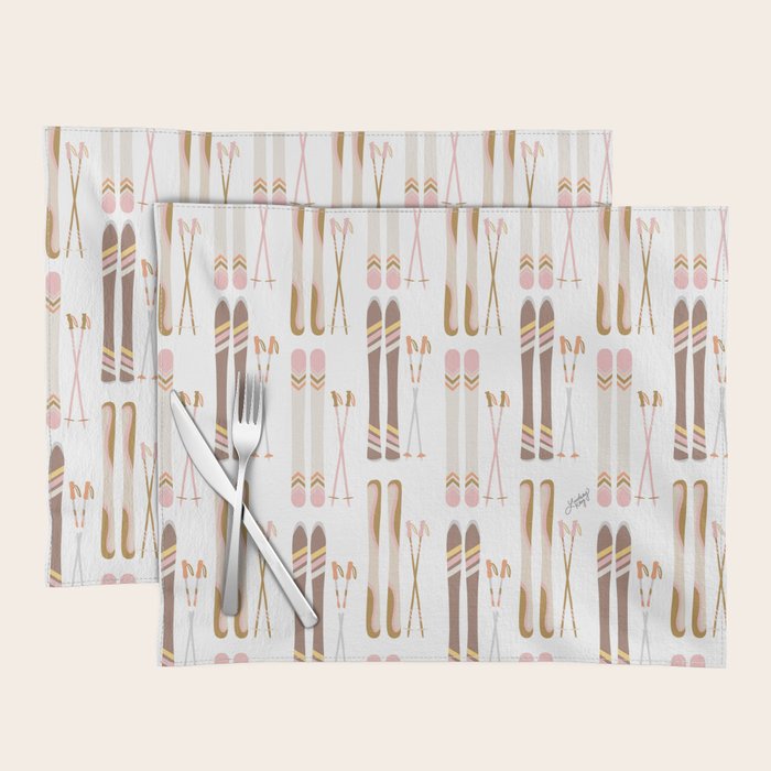 Retro Skis Illustration (Neutral Palette) Placemat Gallery Image 1