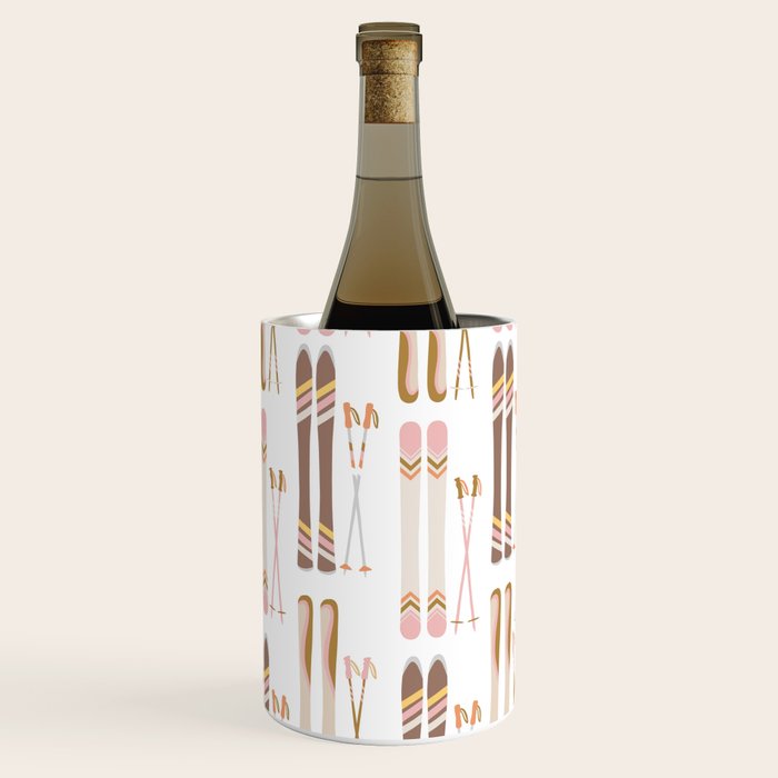 Retro Skis Illustration (Neutral Palette) Wine Chiller Gallery Image 1