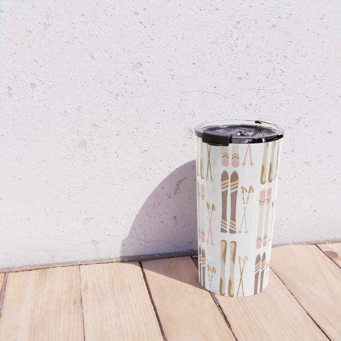 Retro Skis Illustration (Neutral Palette) Travel Mug Gallery Image 4