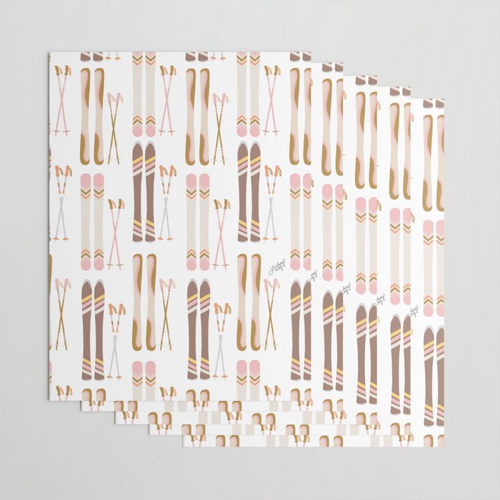 Retro Skis Illustration (Neutral Palette) Wrapping Paper Gallery Image 3