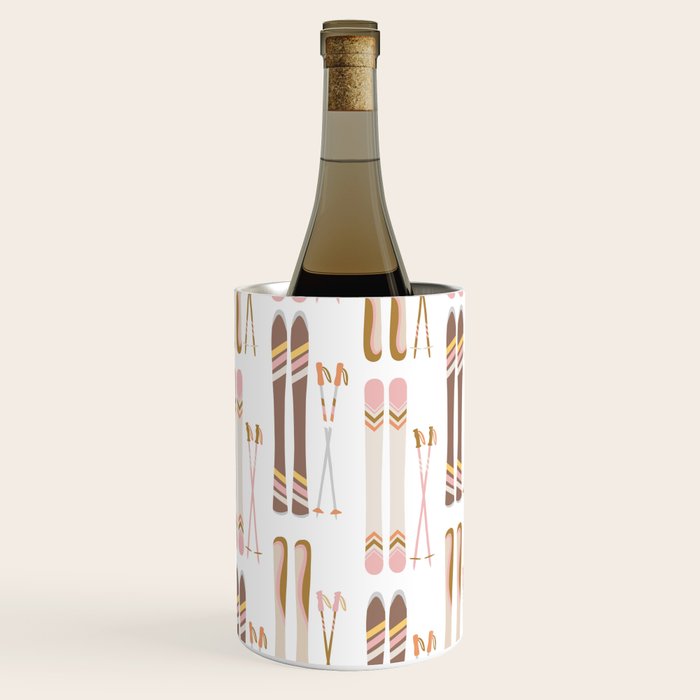 Retro Skis Illustration (Neutral Palette) Wine Chiller Gallery Image 2