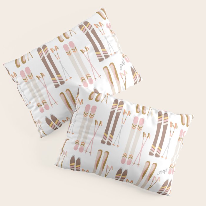 Retro Skis Illustration (Neutral Palette) Pillow Sham Gallery Image 1