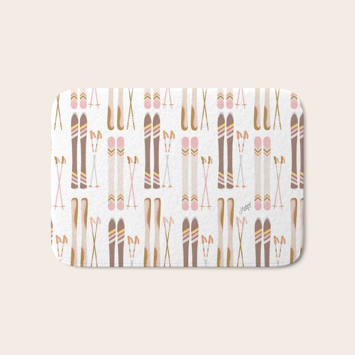 Retro Skis Illustration (Neutral Palette) Bath Mat Gallery Image 1