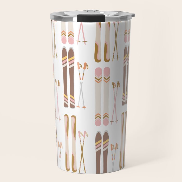 Retro Skis Illustration (Neutral Palette) Travel Mug Gallery Image 1