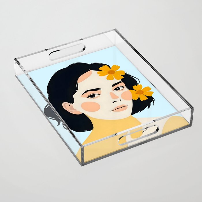 Variegated Human, Bohemian Woman Vitiligo Beauty, Self Love Positivity Mindset, Expressions Face Feelings Emotion Illustration, People Portrait Drawing Painting Acrylic Tray Gallery Image 1