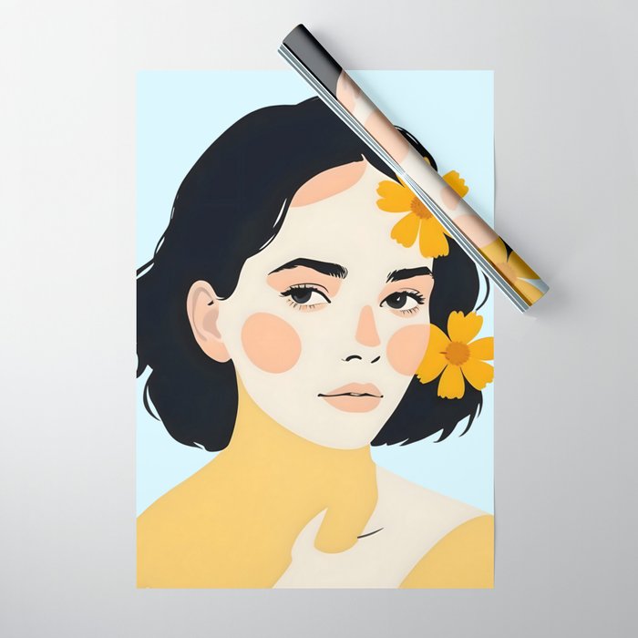 Variegated Human, Bohemian Woman Vitiligo Beauty, Self Love Positivity Mindset, Expressions Face Feelings Emotion Illustration, People Portrait Drawing Painting Wrapping Paper Gallery Image 1
