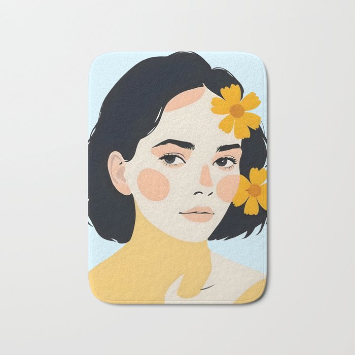 Variegated Human, Bohemian Woman Vitiligo Beauty, Self Love Positivity Mindset, Expressions Face Feelings Emotion Illustration, People Portrait Drawing Painting Bath Mat Gallery Image 1