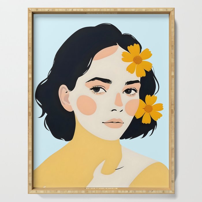 Variegated Human, Bohemian Woman Vitiligo Beauty, Self Love Positivity Mindset, Expressions Face Feelings Emotion Illustration, People Portrait Drawing Painting Serving Tray Gallery Image 1